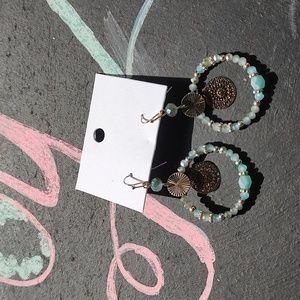 NWT gold and seaglasss beaded hoop earrings.